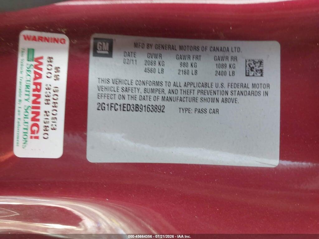 2G1FC1ED3B9163892 2011 CHEVROLET CAMARO photo no. 9