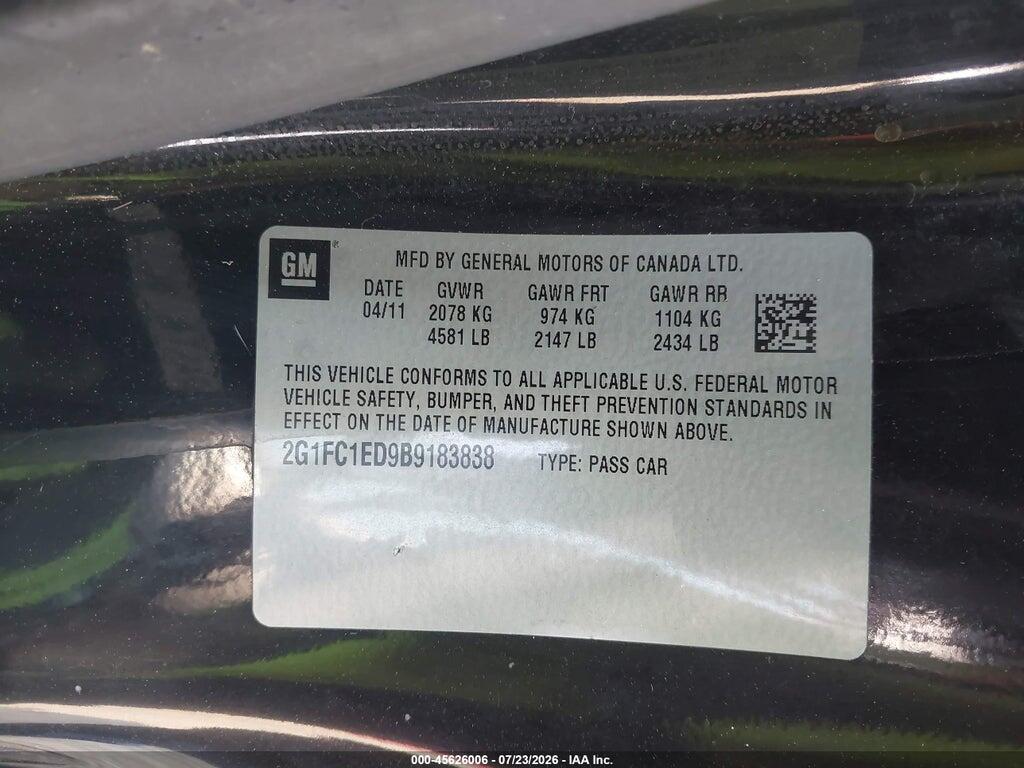 2G1FC1ED9B9183838 2011 CHEVROLET CAMARO photo no. 9