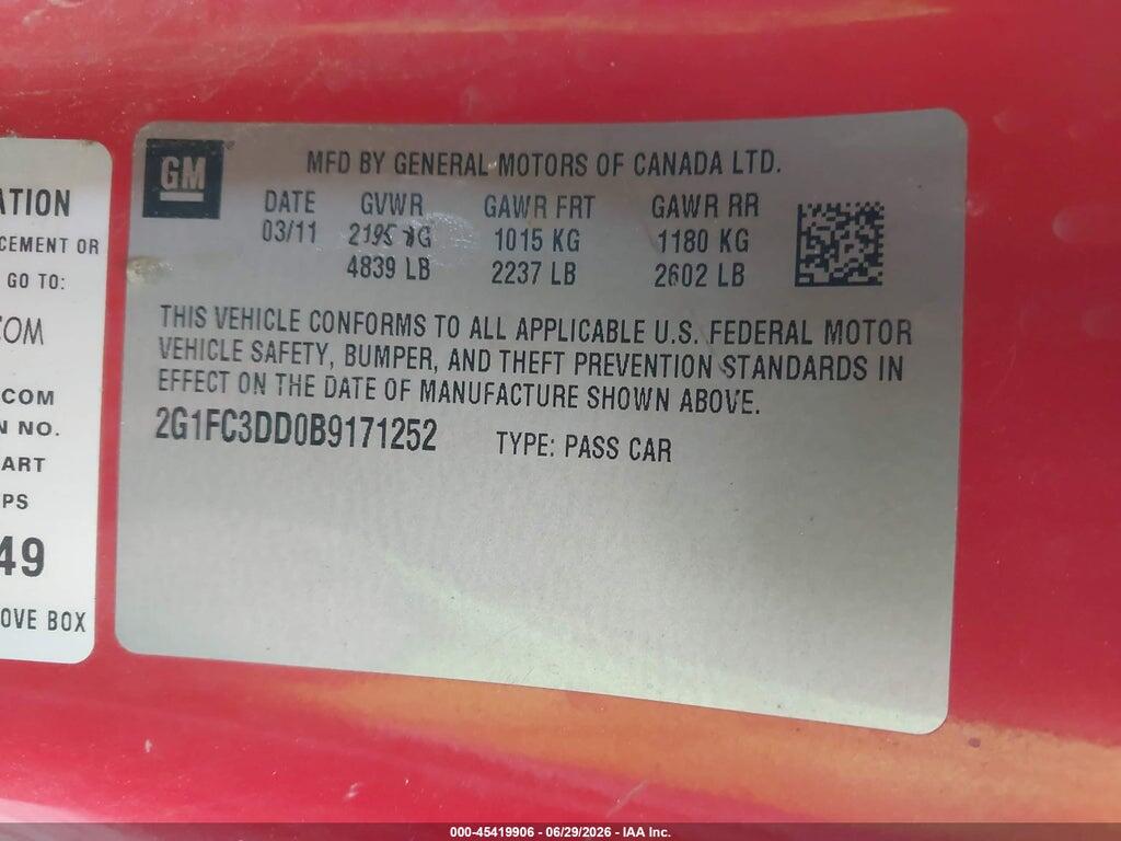 2G1FC3DD0B9171252 2011 CHEVROLET CAMARO photo no. 9