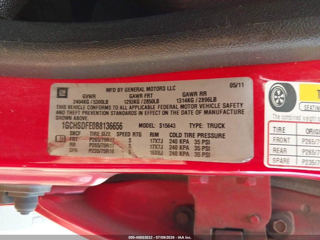 1GCHSDFE0B8136656 2011 CHEVROLET COLORADO photo no. 9