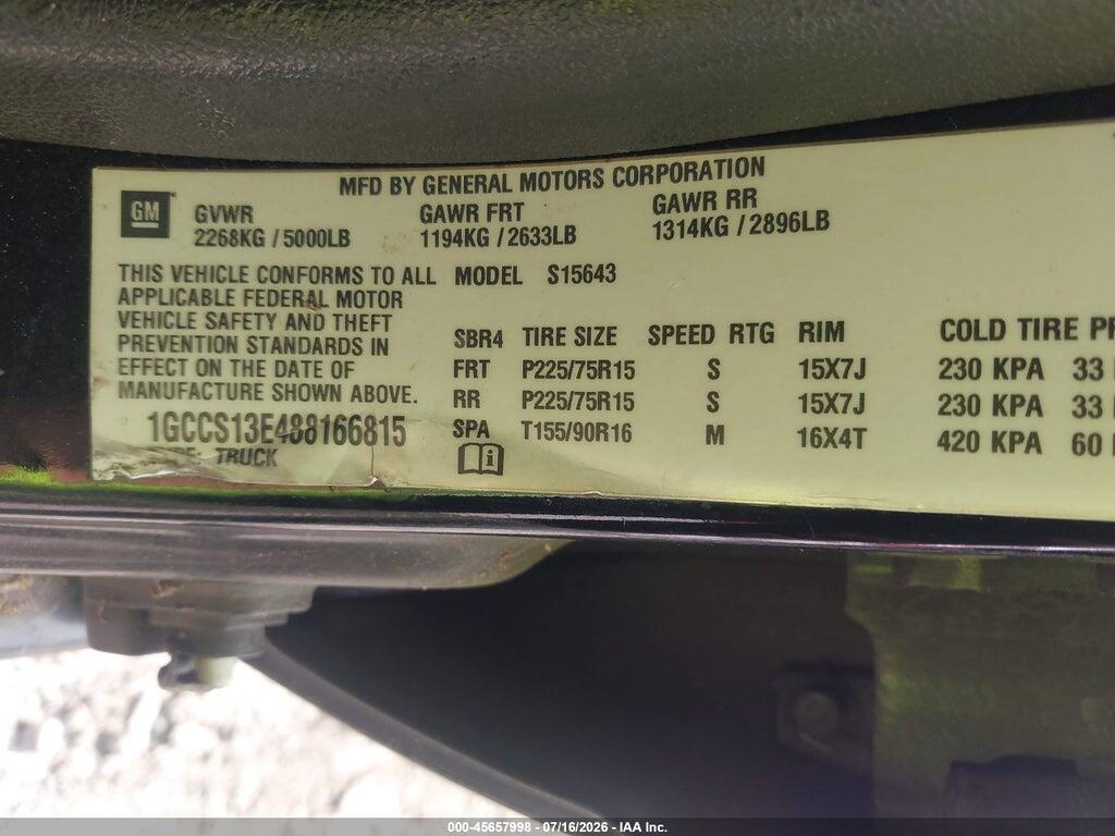 1GCCS13E488166815 2008 CHEVROLET COLORADO photo no. 9