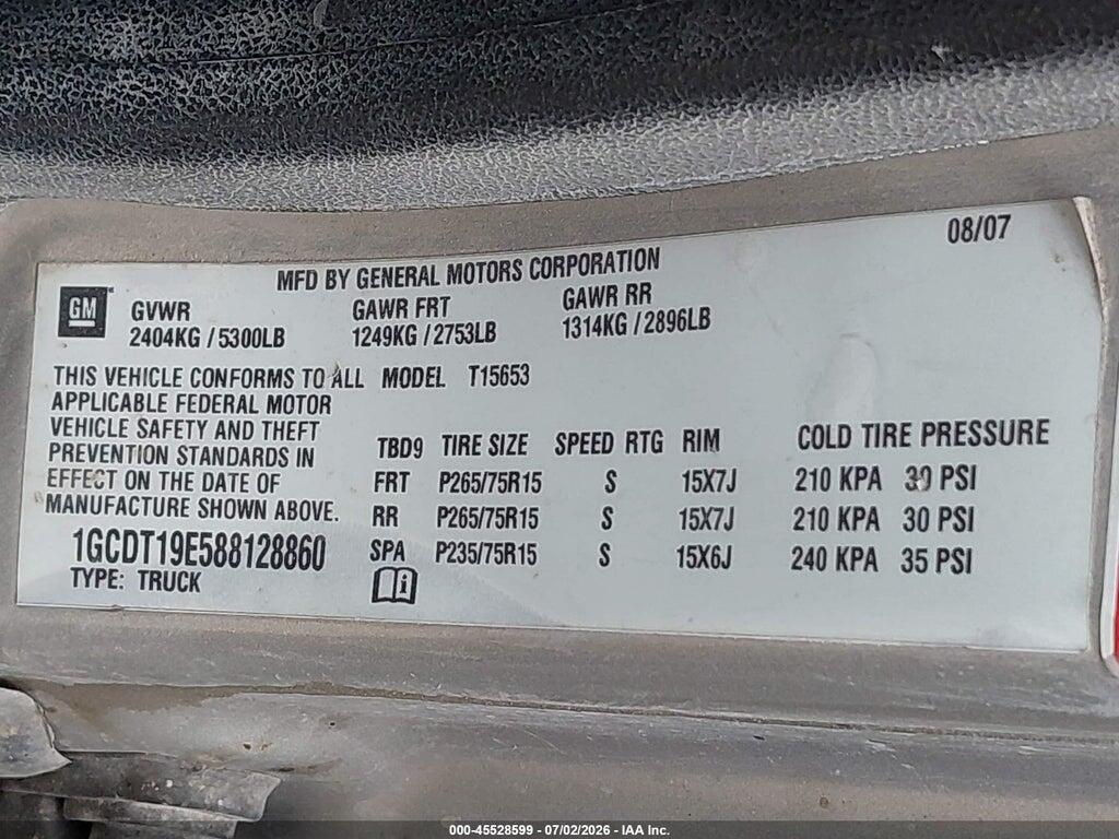 1GCDT19E588128860 2008 CHEVROLET COLORADO photo no. 9