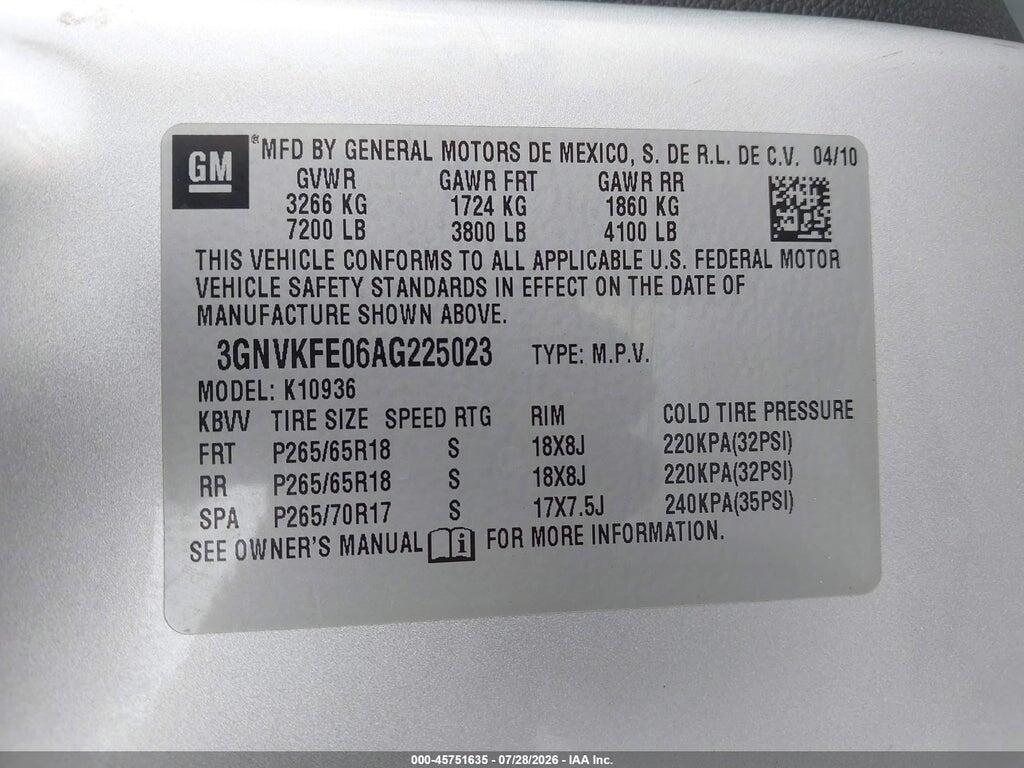3GNVKFE06AG225023 2010 CHEVROLET AVALANCHE 1500 photo no. 9