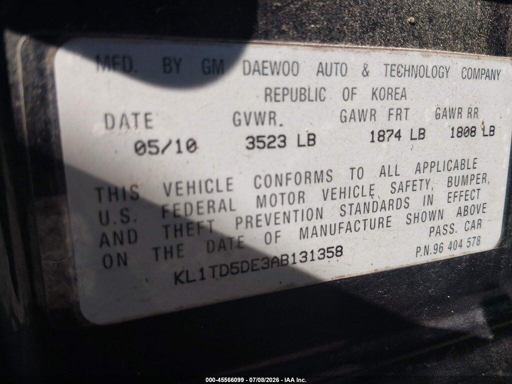 KL1TD5DE3AB131358 2010 CHEVROLET AVEO photo no. 9