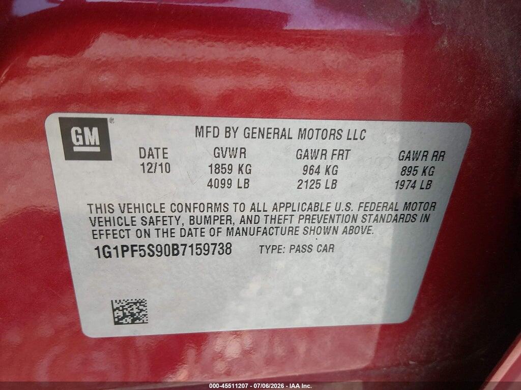 1G1PF5S90B7159738 2011 CHEVROLET CRUZE photo no. 9