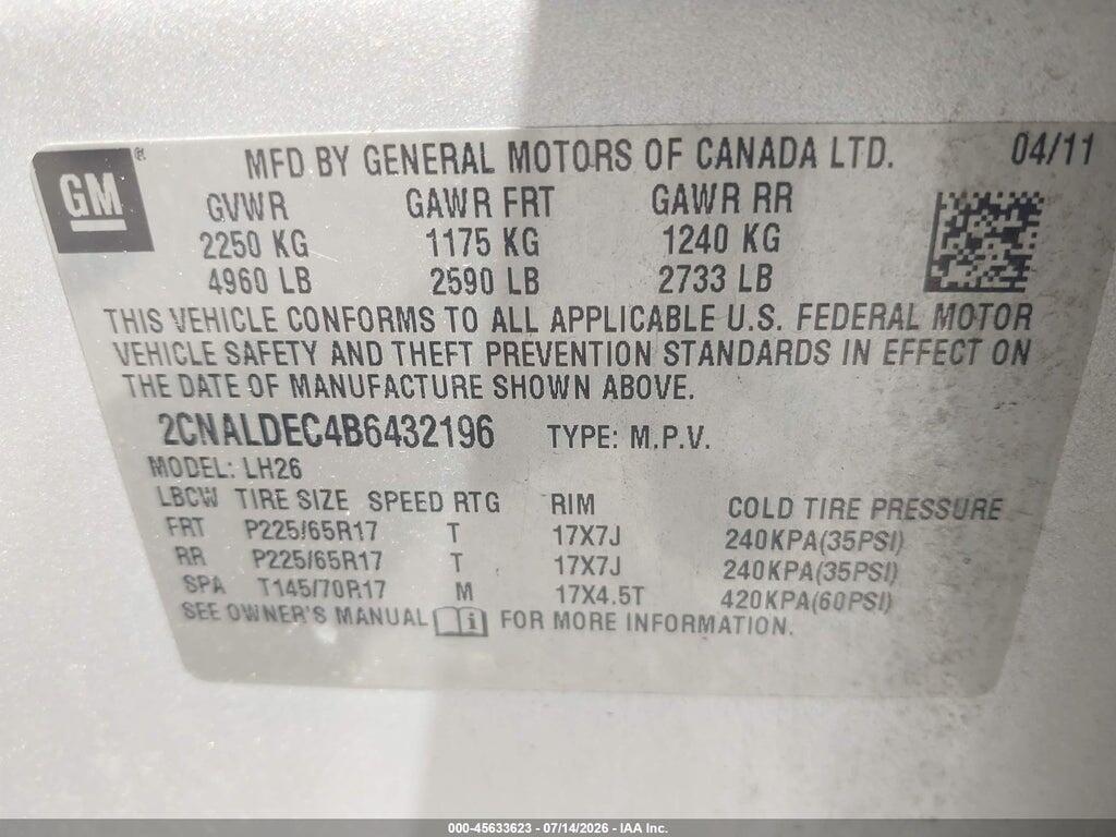 2CNALDEC4B6432196 2011 CHEVROLET EQUINOX photo no. 9