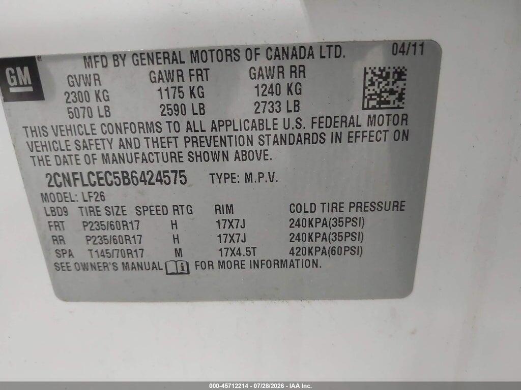 2CNFLCEC5B6424575 2011 CHEVROLET EQUINOX photo no. 9