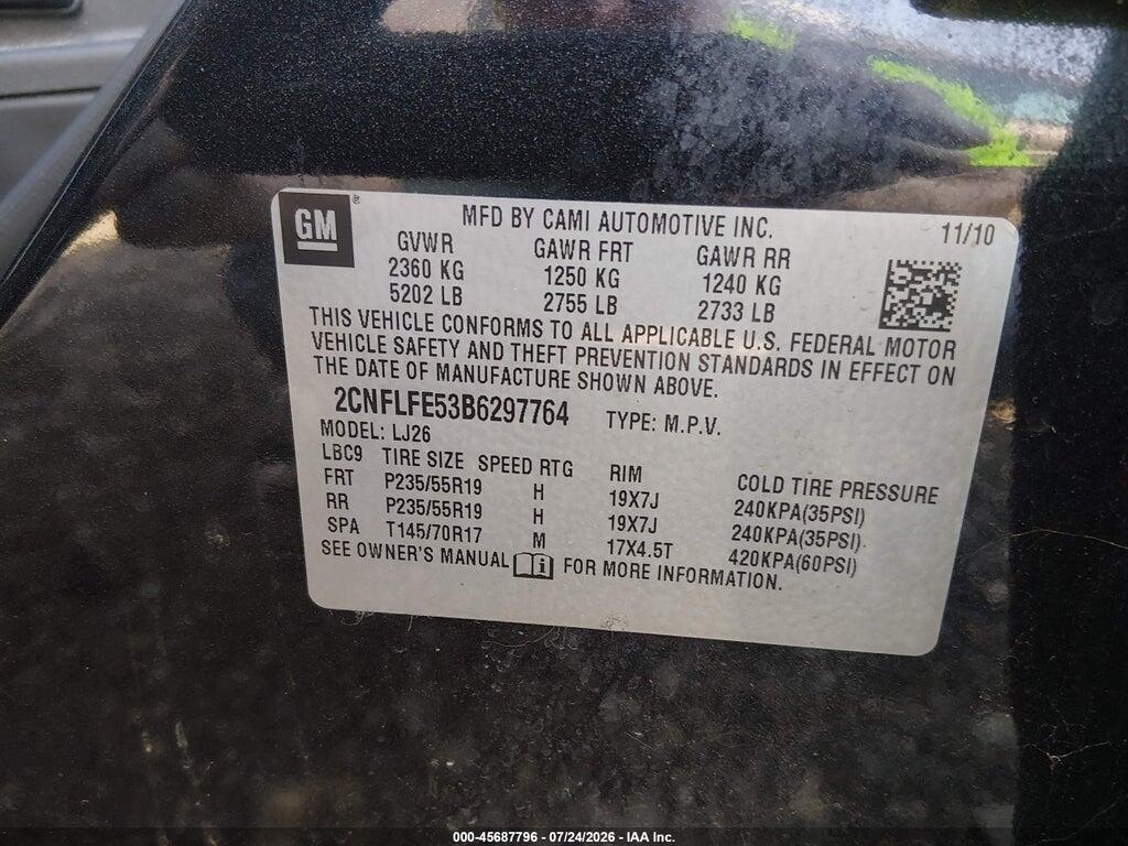 2CNFLFE53B6297764 2011 CHEVROLET EQUINOX photo no. 9
