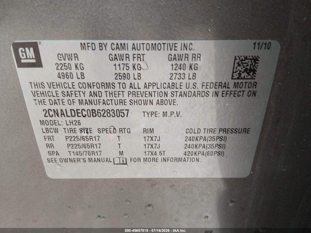 2CNALDEC0B6283057 2011 CHEVROLET EQUINOX photo no. 9