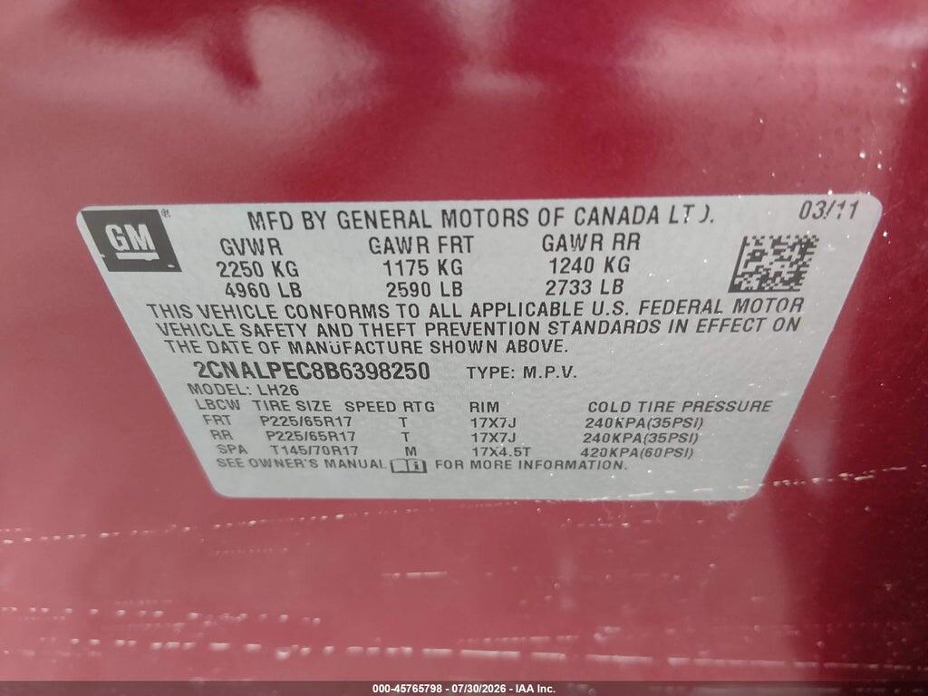 2CNALPEC8B6398250 2011 CHEVROLET EQUINOX photo no. 9
