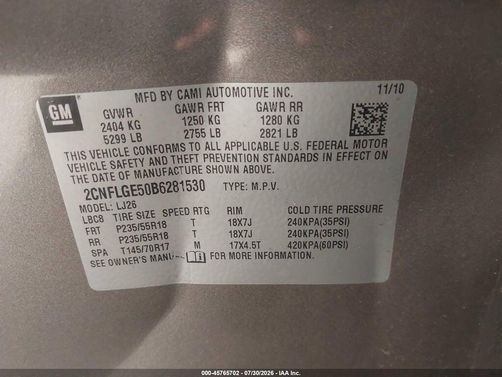 2CNFLGE50B6281530 2011 CHEVROLET EQUINOX photo no. 9