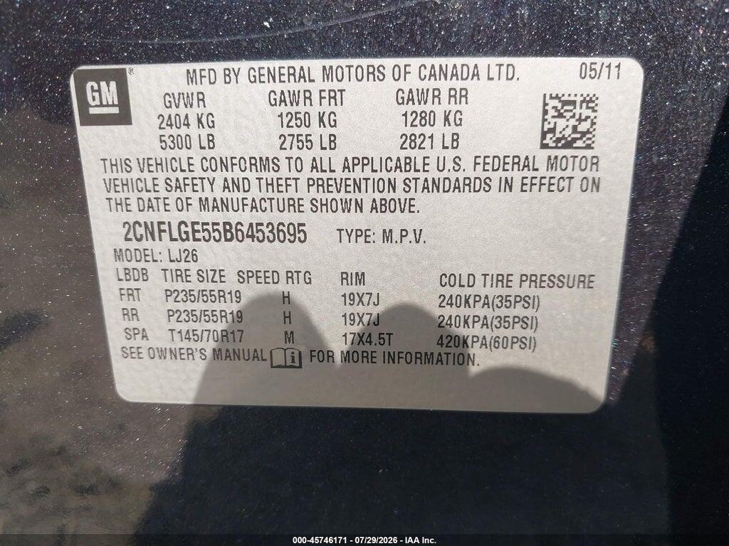 2CNFLGE55B6453695 2011 CHEVROLET EQUINOX photo no. 9