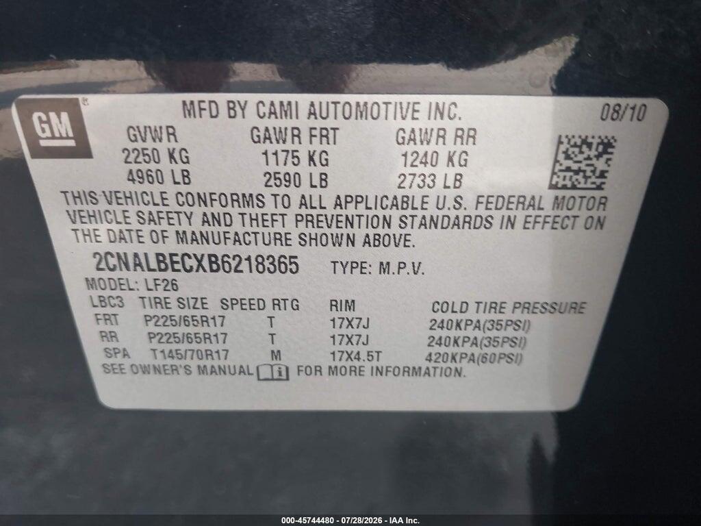 2CNALBECXB6218365 2011 CHEVROLET EQUINOX photo no. 9