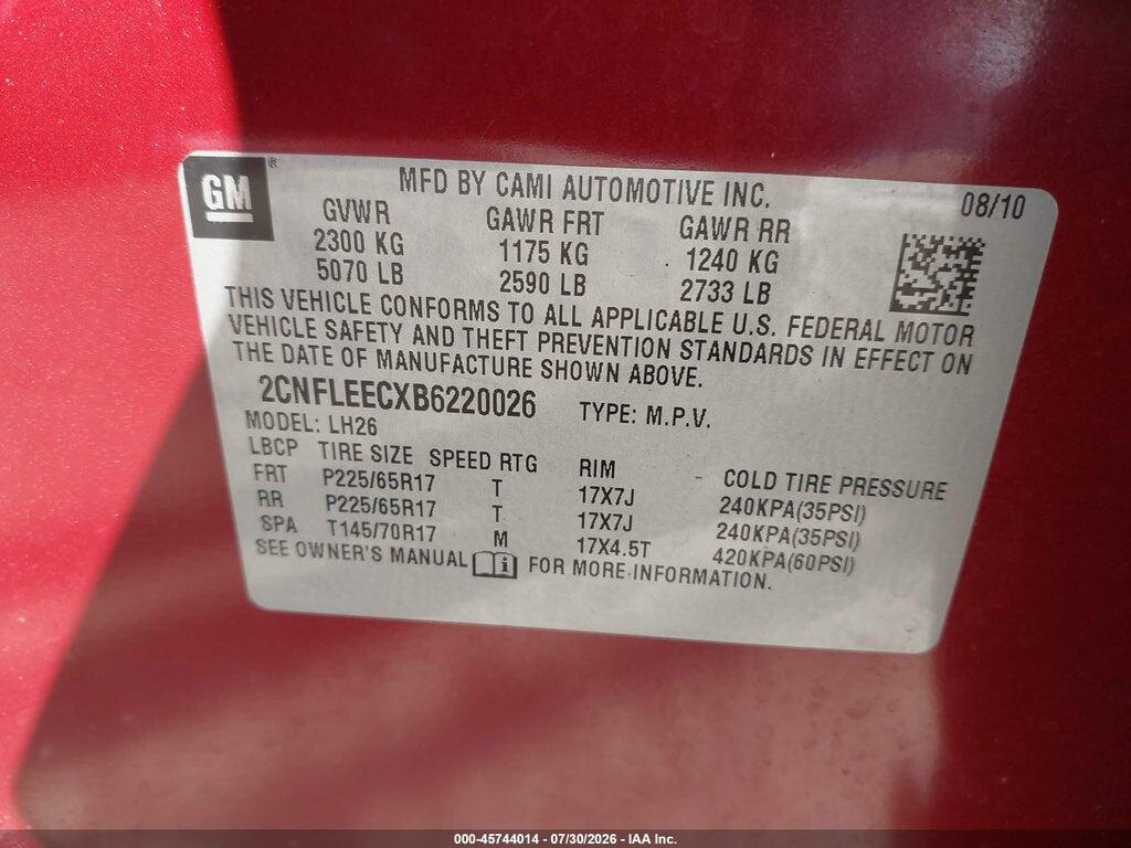 2CNFLEECXB6220026 2011 CHEVROLET EQUINOX photo no. 9