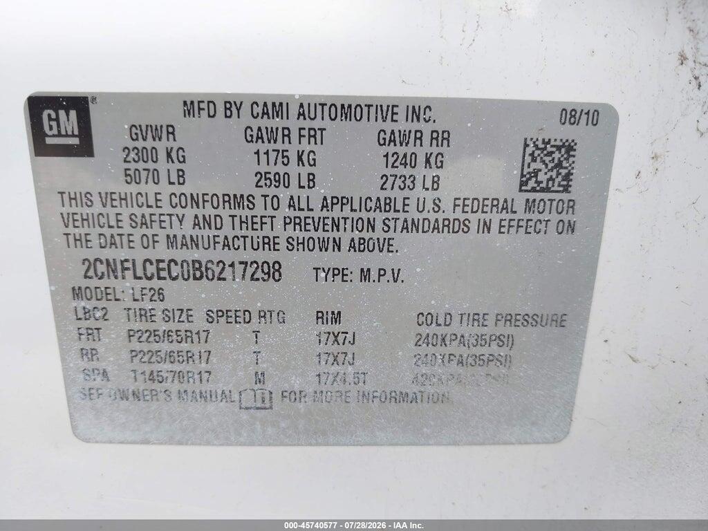 2CNFLCEC0B6217298 2011 CHEVROLET EQUINOX photo no. 9