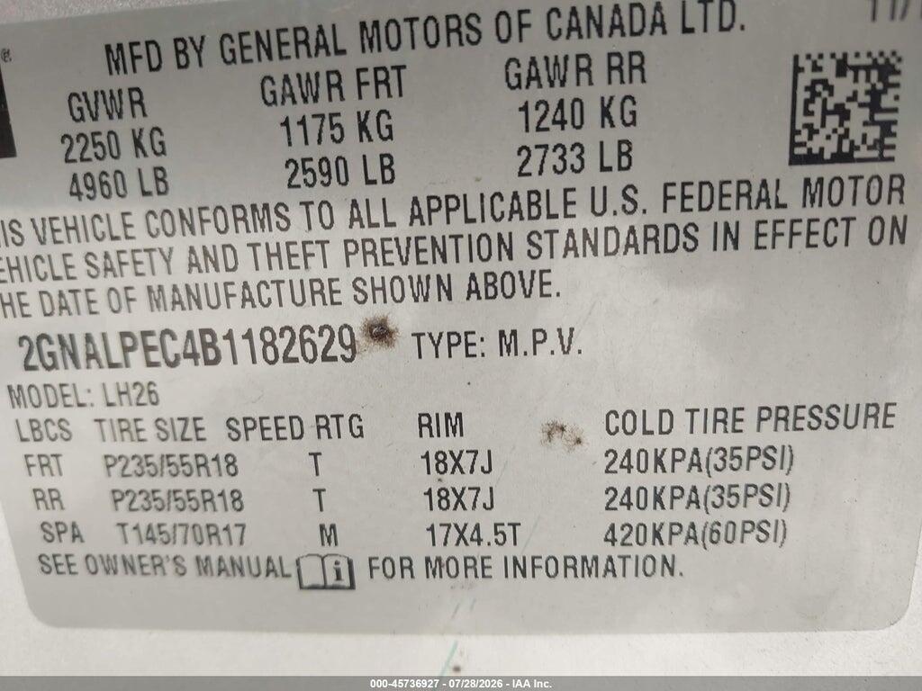2GNALPEC4B1182629 2011 CHEVROLET EQUINOX photo no. 9