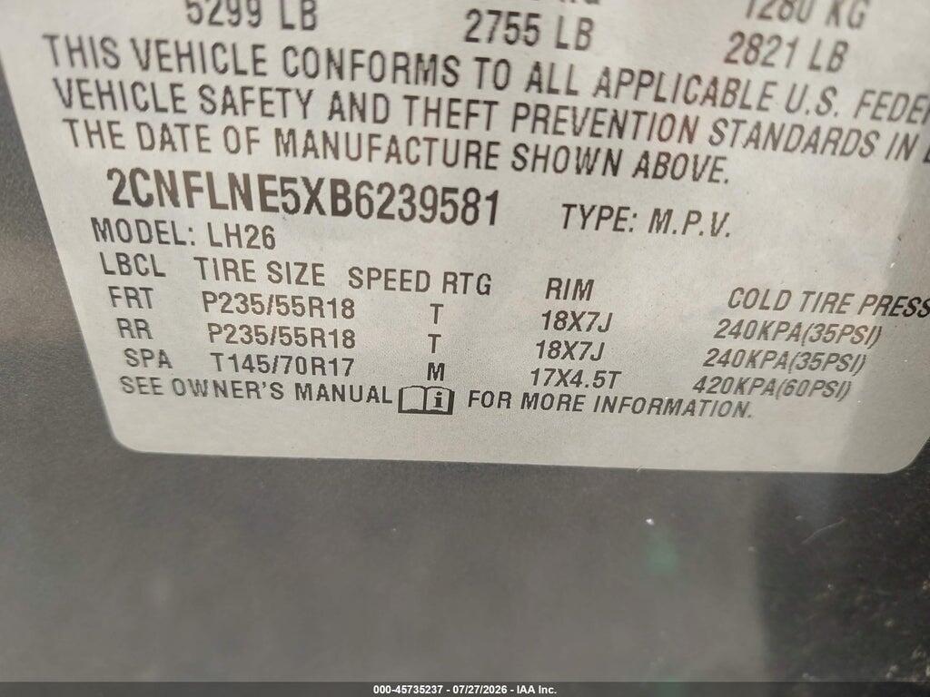 2CNFLNE5XB6239581 2011 CHEVROLET EQUINOX photo no. 9