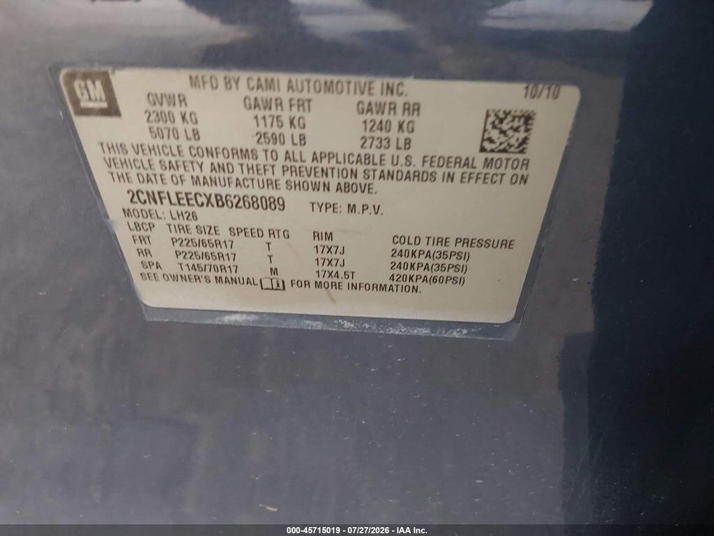 2CNFLEECXB6268089 2011 CHEVROLET EQUINOX photo no. 9