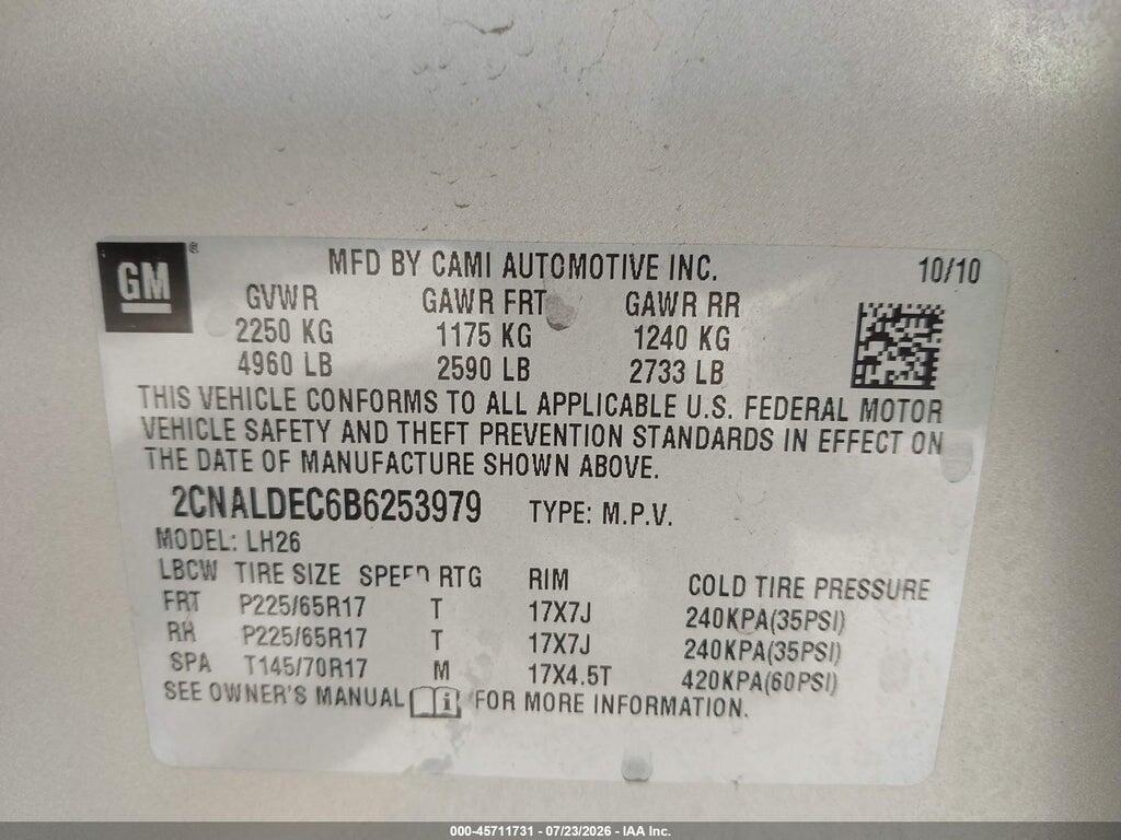 2CNALDEC6B6253979 2011 CHEVROLET EQUINOX photo no. 9