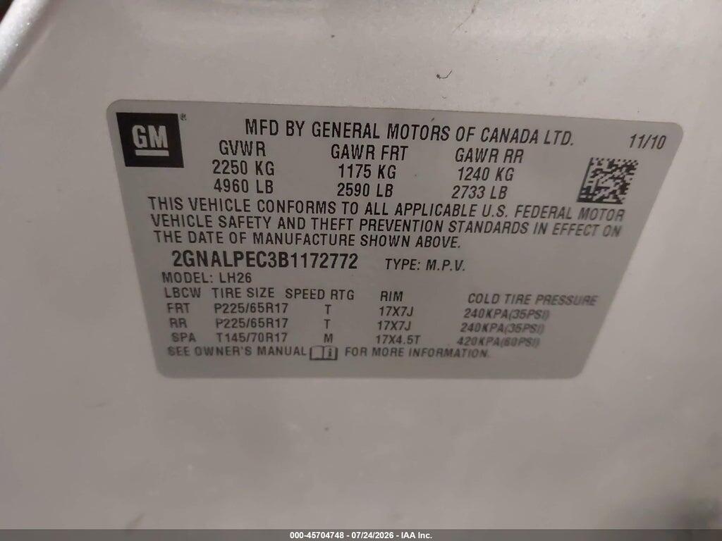 2GNALPEC3B1172772 2011 CHEVROLET EQUINOX photo no. 9
