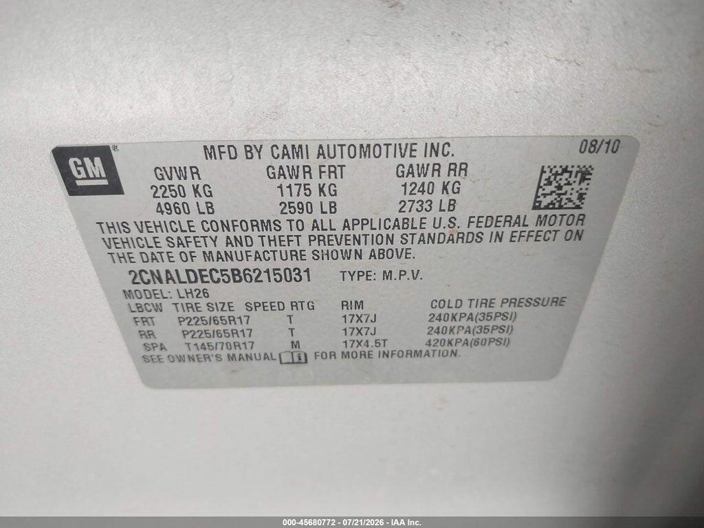 2CNALDEC5B6215031 2011 CHEVROLET EQUINOX photo no. 9