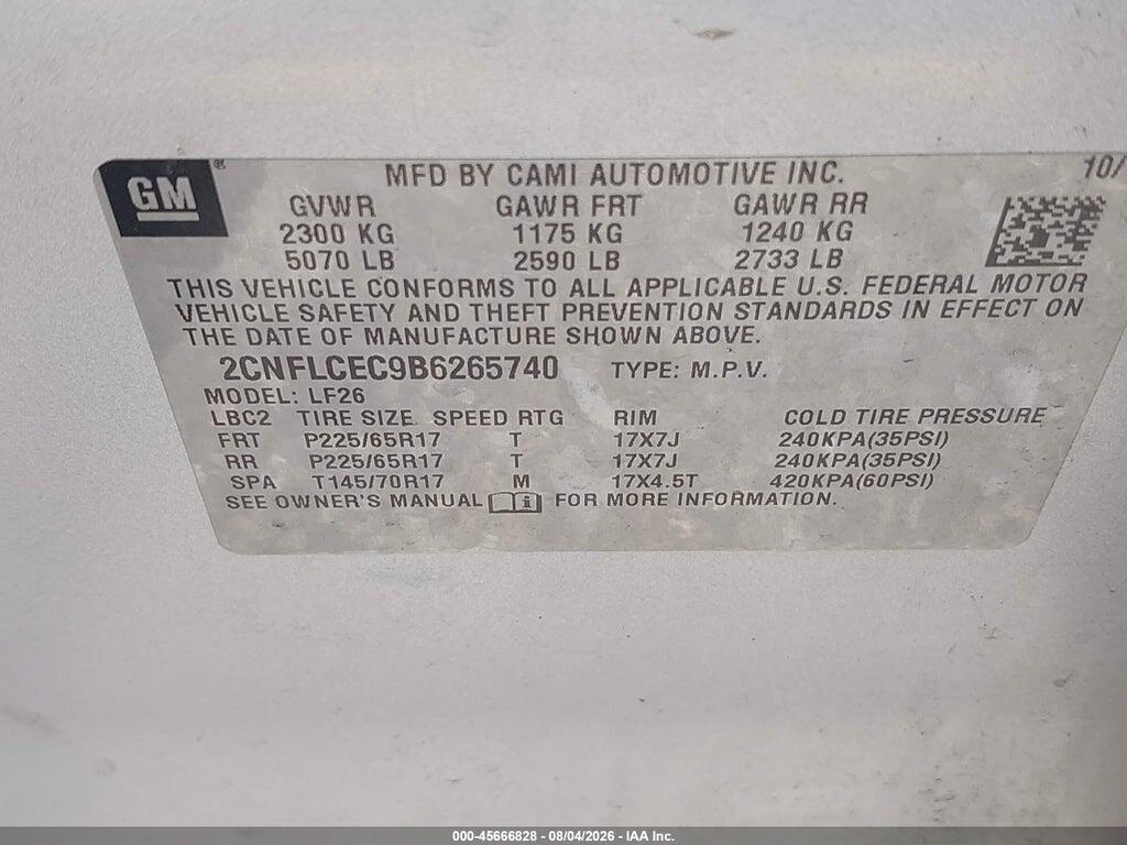2CNFLCEC9B6265740 2011 CHEVROLET EQUINOX photo no. 9