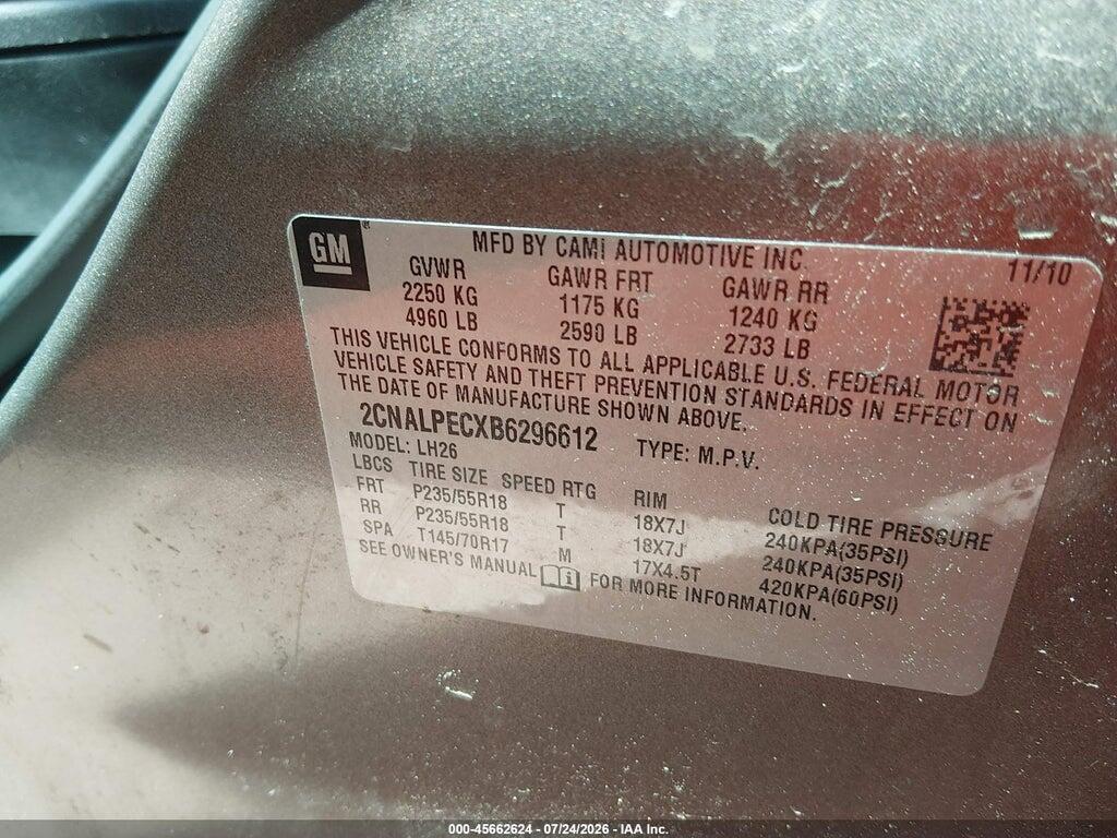 2CNALPECXB6296612 2011 CHEVROLET EQUINOX photo no. 9