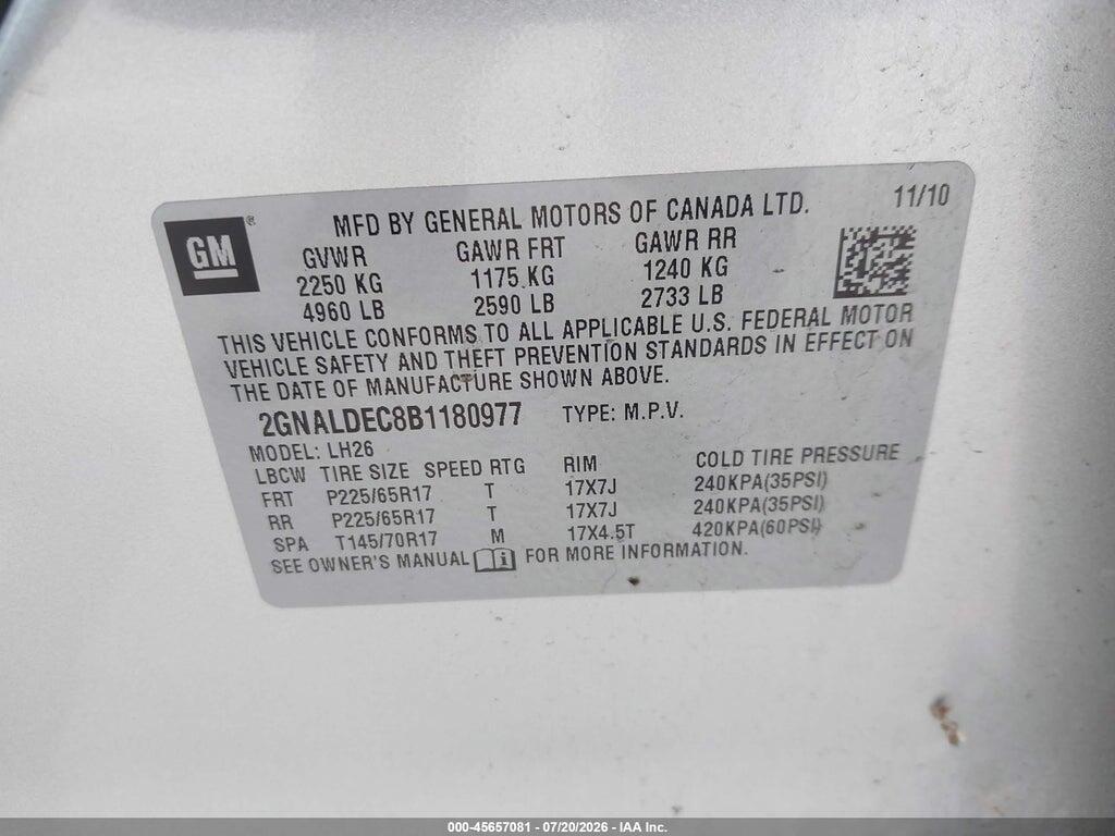 2GNALDEC8B1180977 2011 CHEVROLET EQUINOX photo no. 9