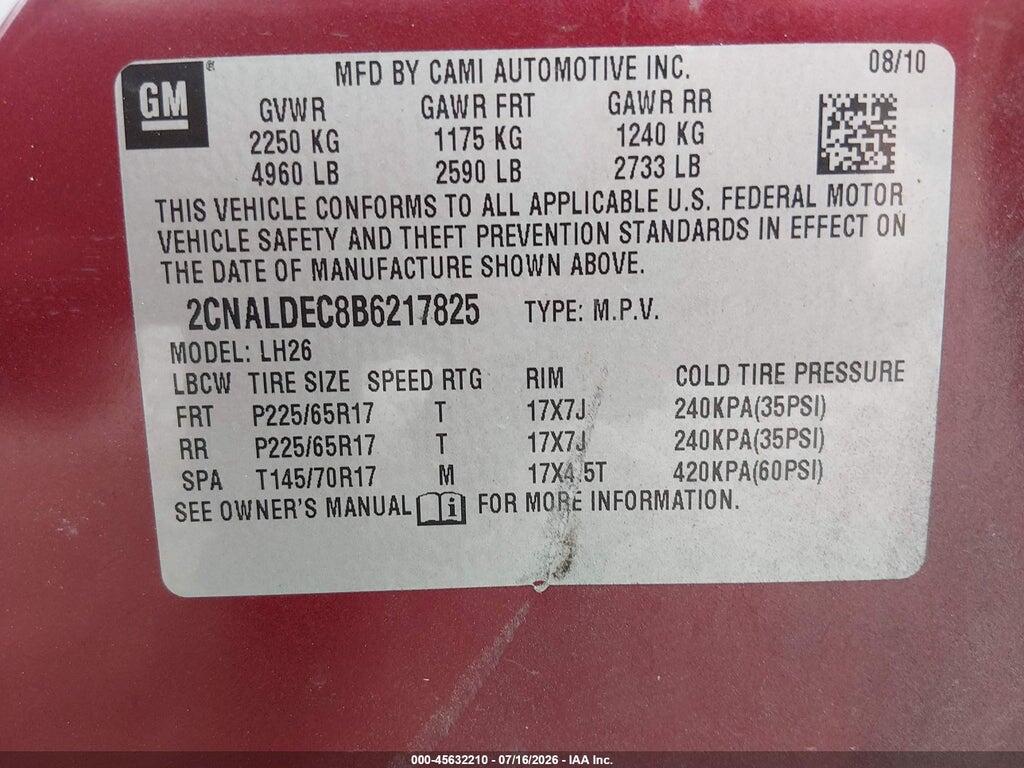 2CNALDEC8B6217825 2011 CHEVROLET EQUINOX photo no. 9