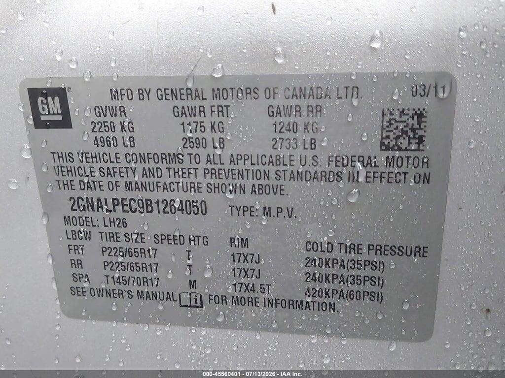 2GNALPEC9B1264050 2011 CHEVROLET EQUINOX photo no. 9