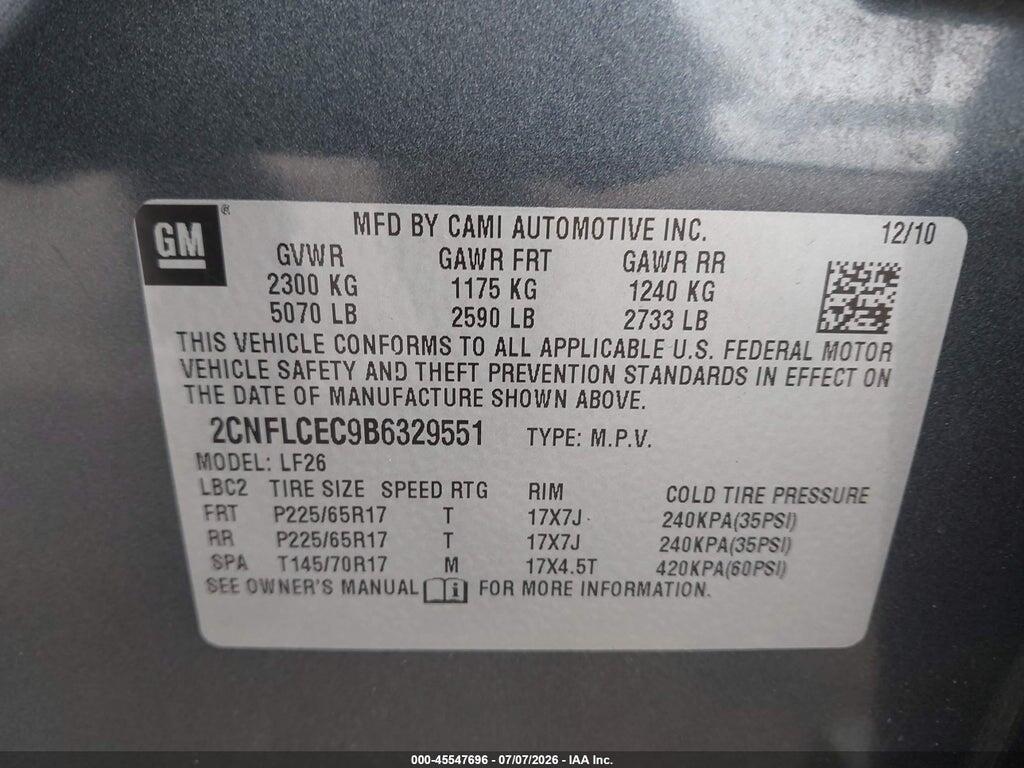 2CNFLCEC9B6329551 2011 CHEVROLET EQUINOX photo no. 9