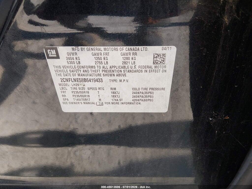 2CNFLNE58B6419433 2011 CHEVROLET EQUINOX photo no. 9