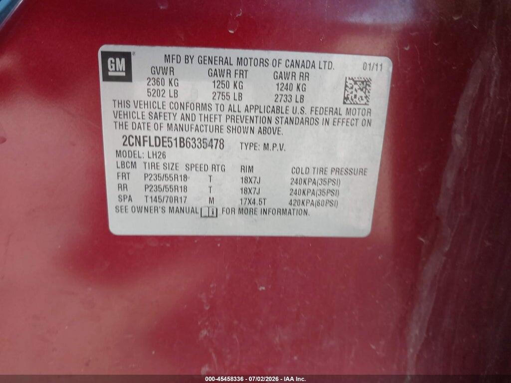 2CNFLDE51B6335478 2011 CHEVROLET EQUINOX photo no. 9