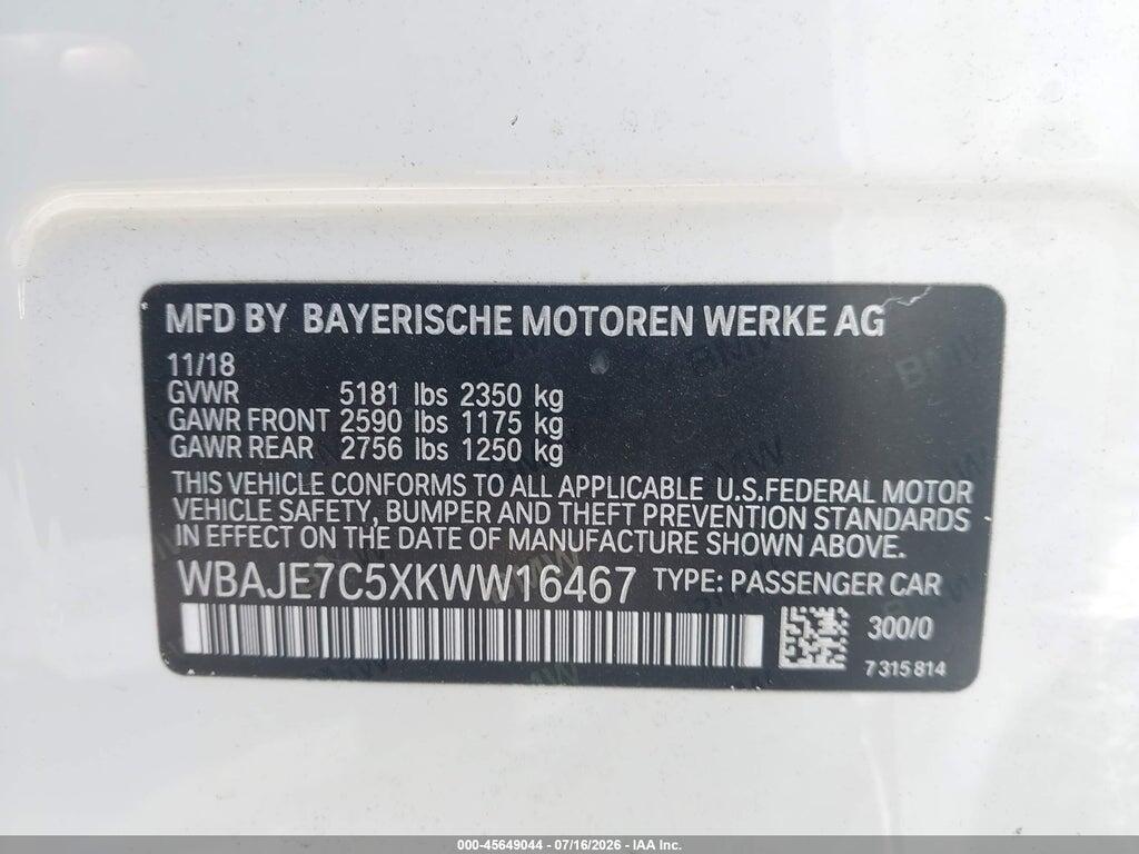 WBAJE7C5XKWW16467 2019 BMW 540I photo no. 9