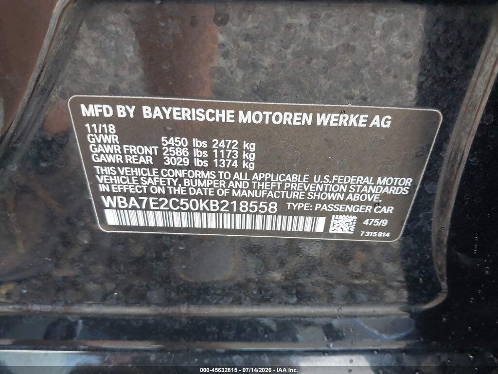 WBA7E2C50KB218558 2019 BMW 740I photo no. 9
