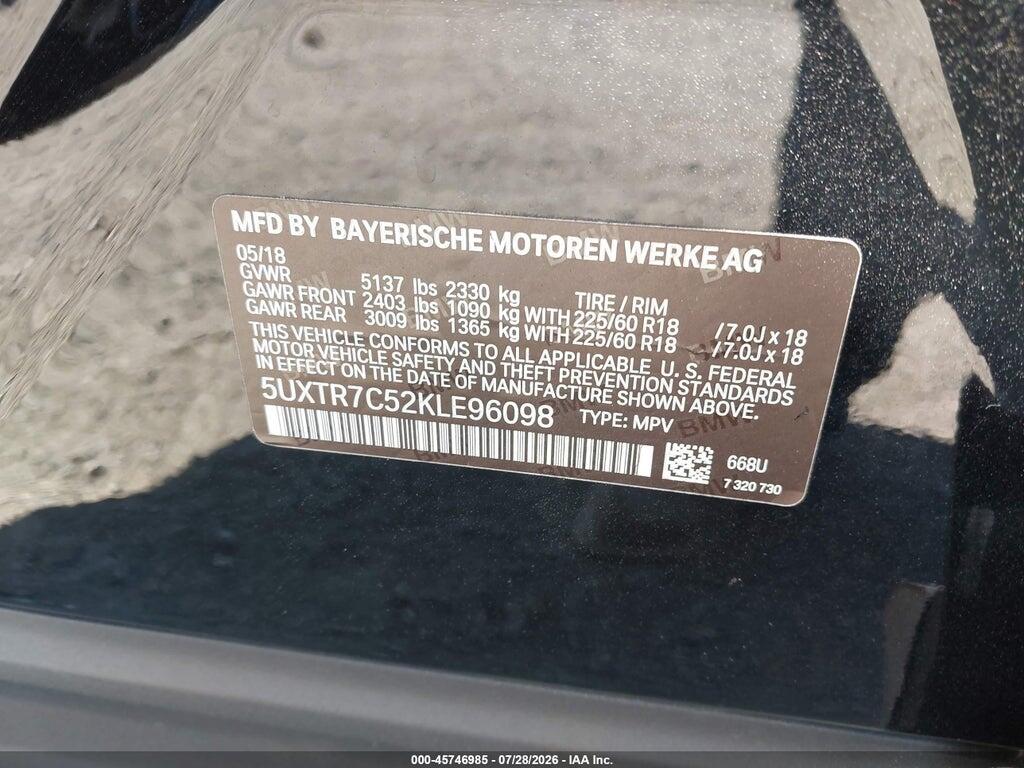 5UXTR7C52KLE96098 2019 BMW X3 photo no. 9
