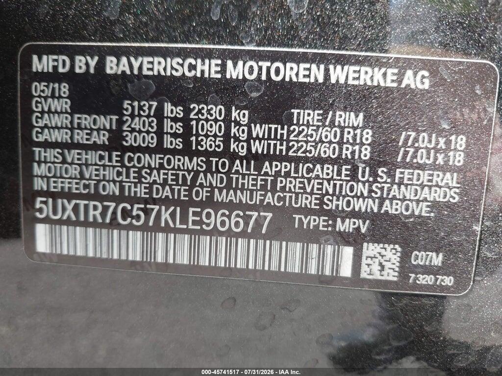 5UXTR7C57KLE96677 2019 BMW X3 photo no. 9