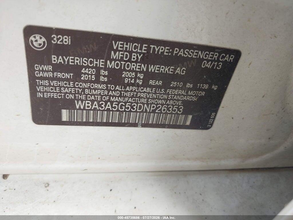 WBA3A5G53DNP26353 2013 BMW 328I photo no. 9