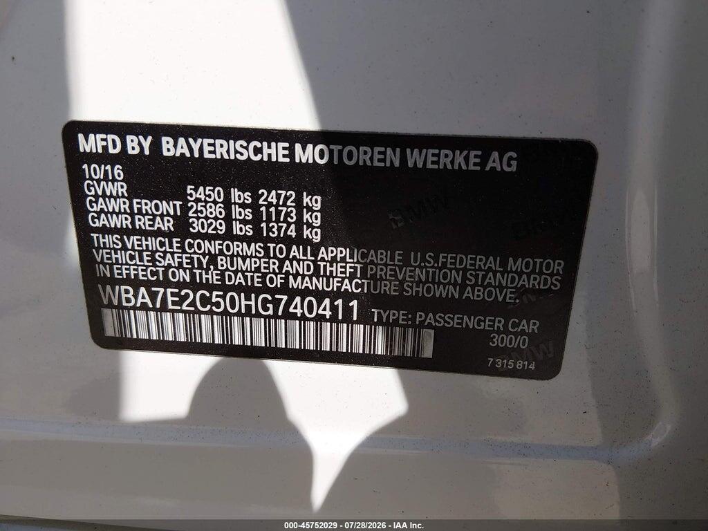 WBA7E2C50HG740411 2017 BMW 740I photo no. 9