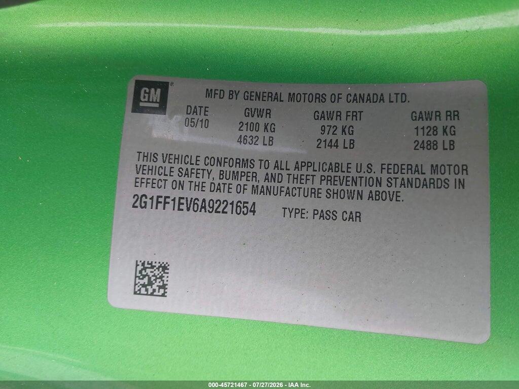 2G1FF1EV6A9221654 2010 CHEVROLET CAMARO photo no. 9