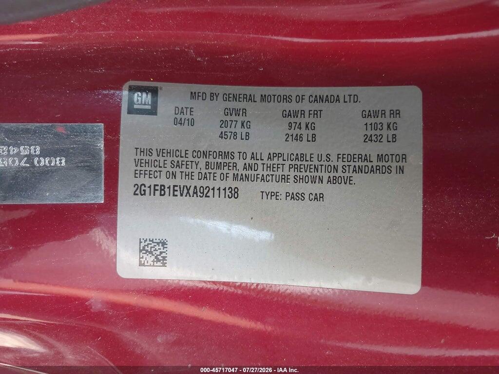 2G1FB1EVXA9211138 2010 CHEVROLET CAMARO photo no. 9