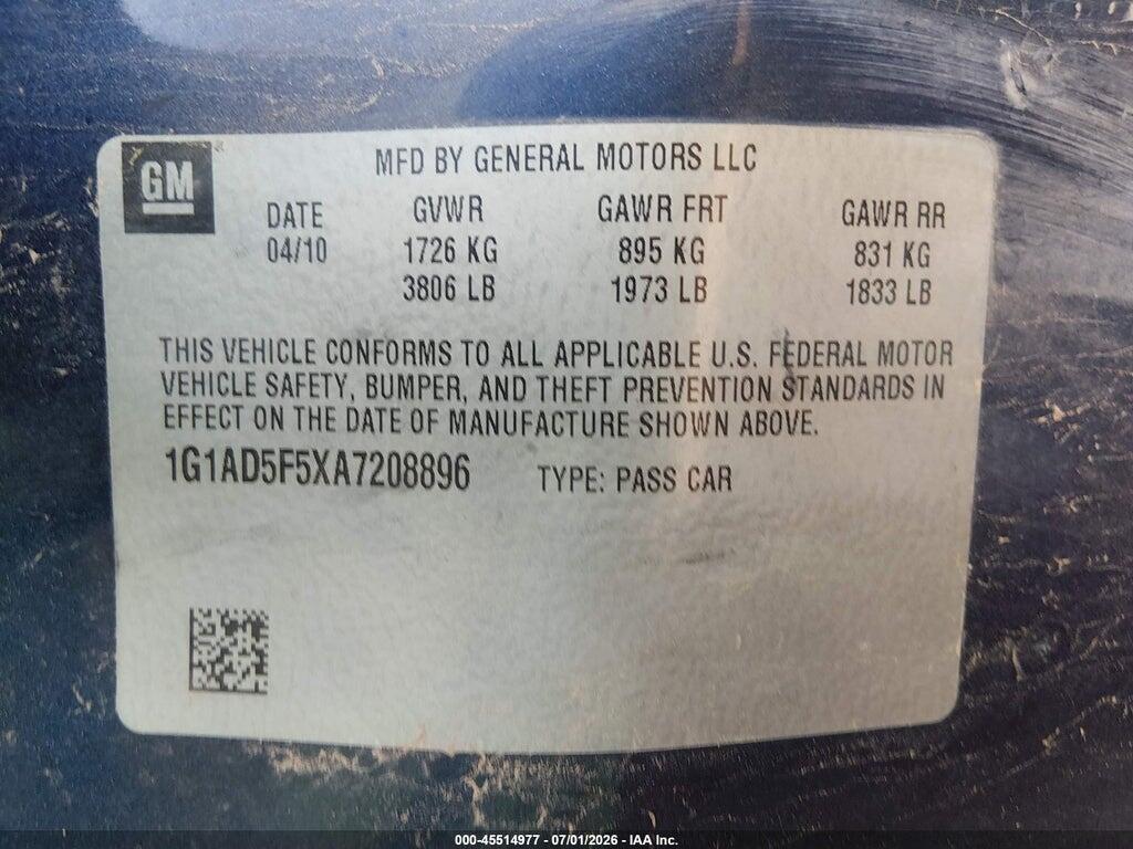 1G1AD5F5XA7208896 2010 CHEVROLET COBALT photo no. 9