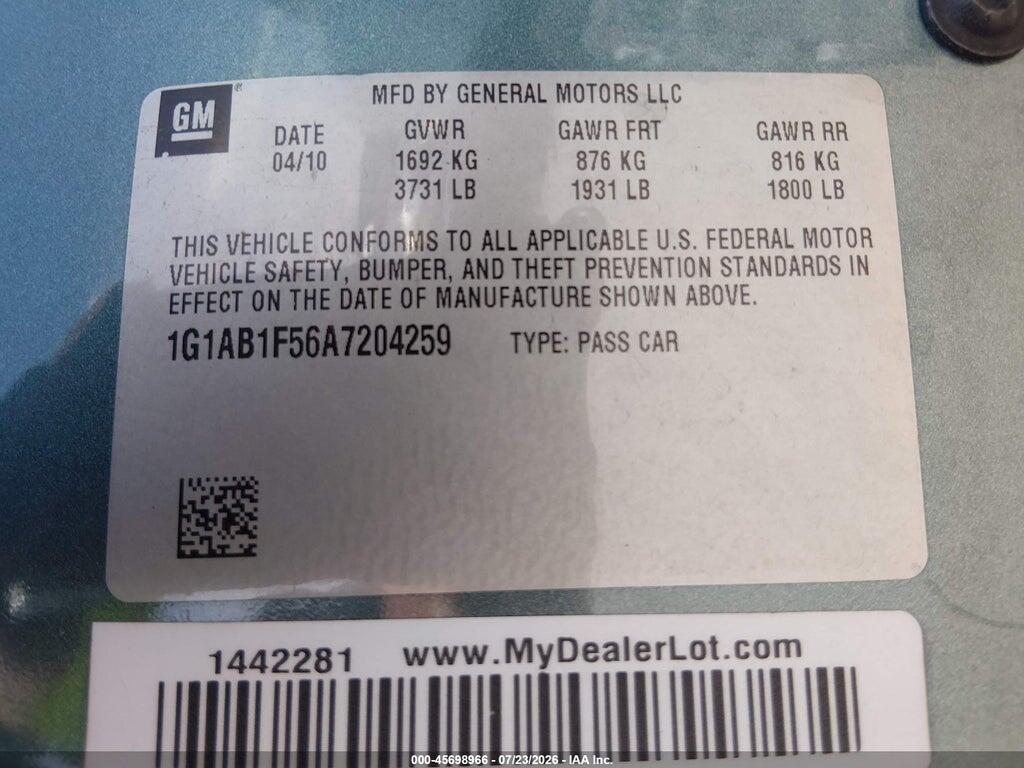 1G1AB1F56A7204259 2010 CHEVROLET COBALT photo no. 9