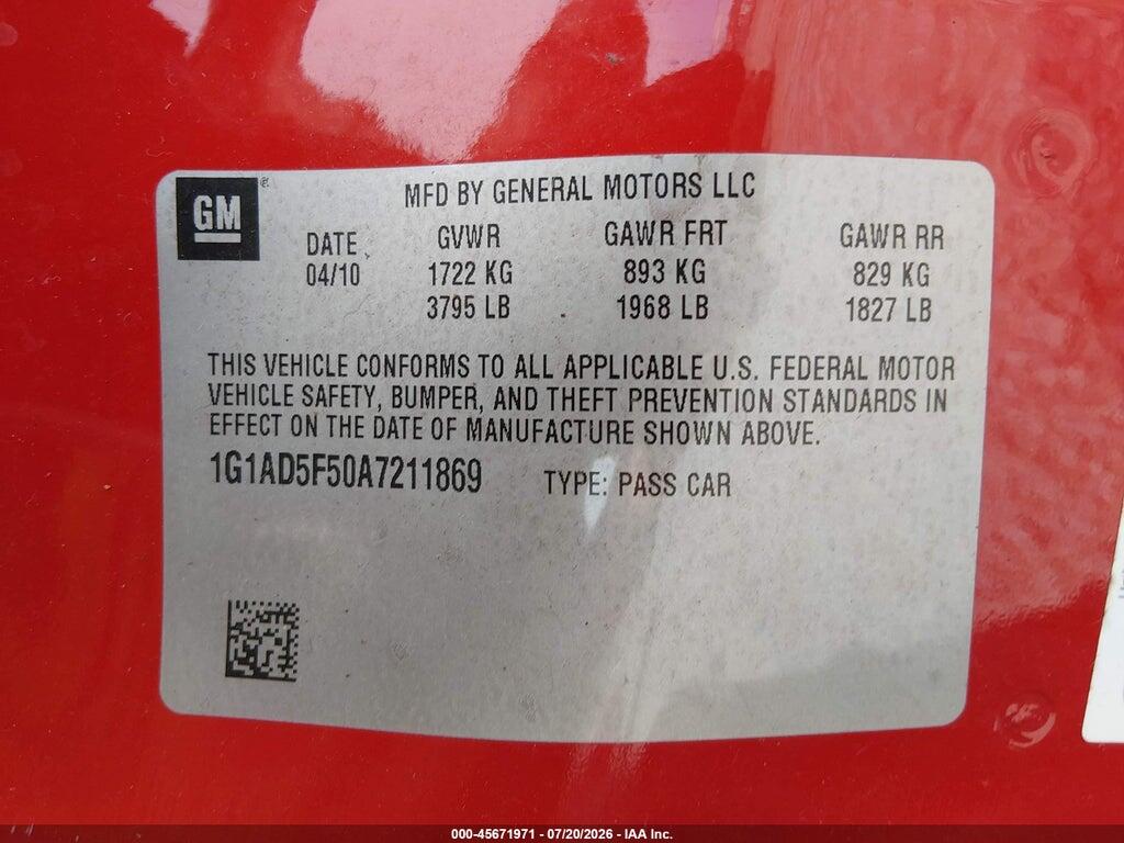 1G1AD5F50A7211869 2010 CHEVROLET COBALT photo no. 9
