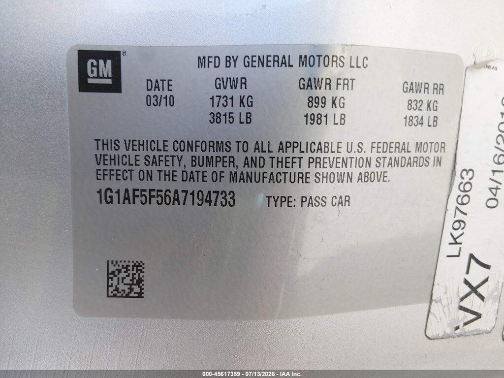 1G1AF5F56A7194733 2010 CHEVROLET COBALT photo no. 9