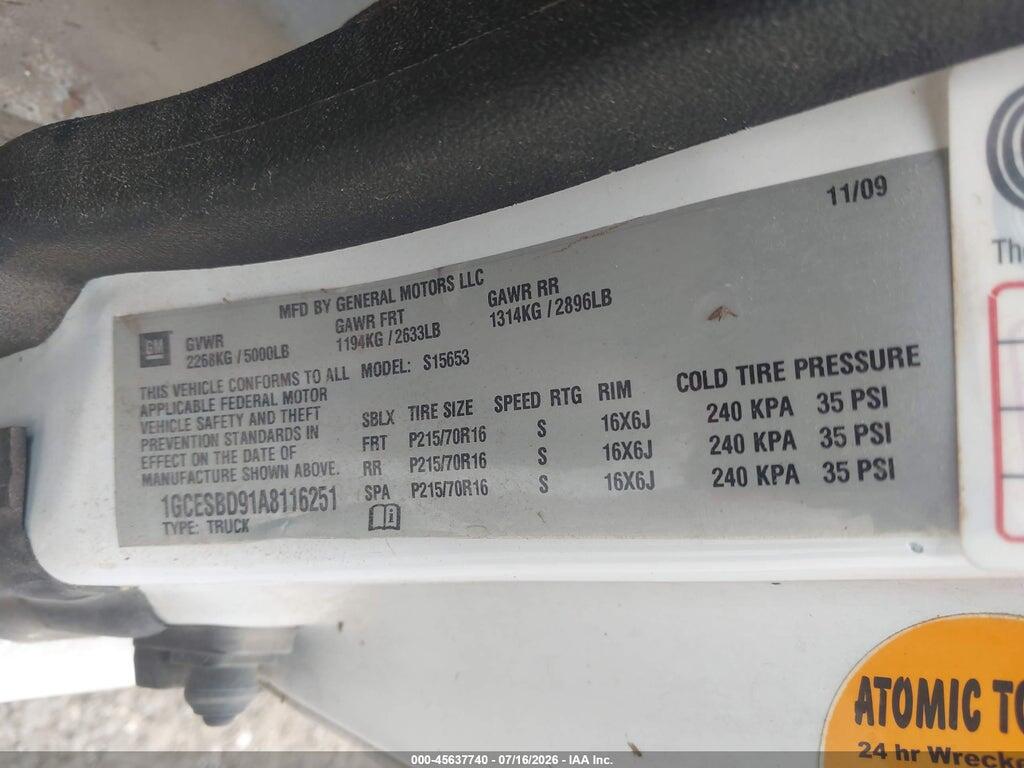 1GCESBD91A8116251 2010 CHEVROLET COLORADO photo no. 9