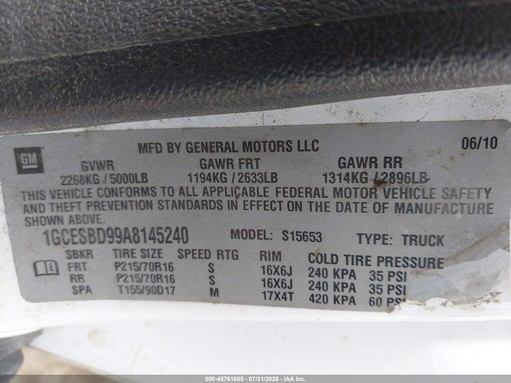 1GCESBD99A8145240 2010 CHEVROLET COLORADO photo no. 9