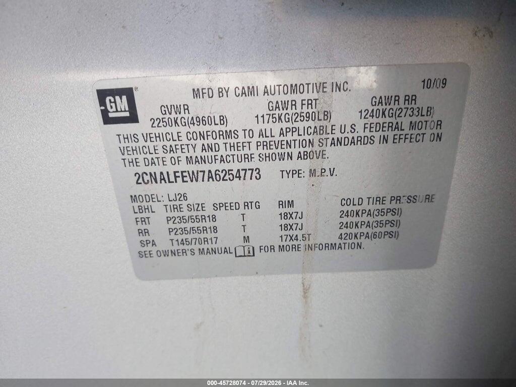 2CNALFEW7A6254773 2010 CHEVROLET EQUINOX photo no. 9