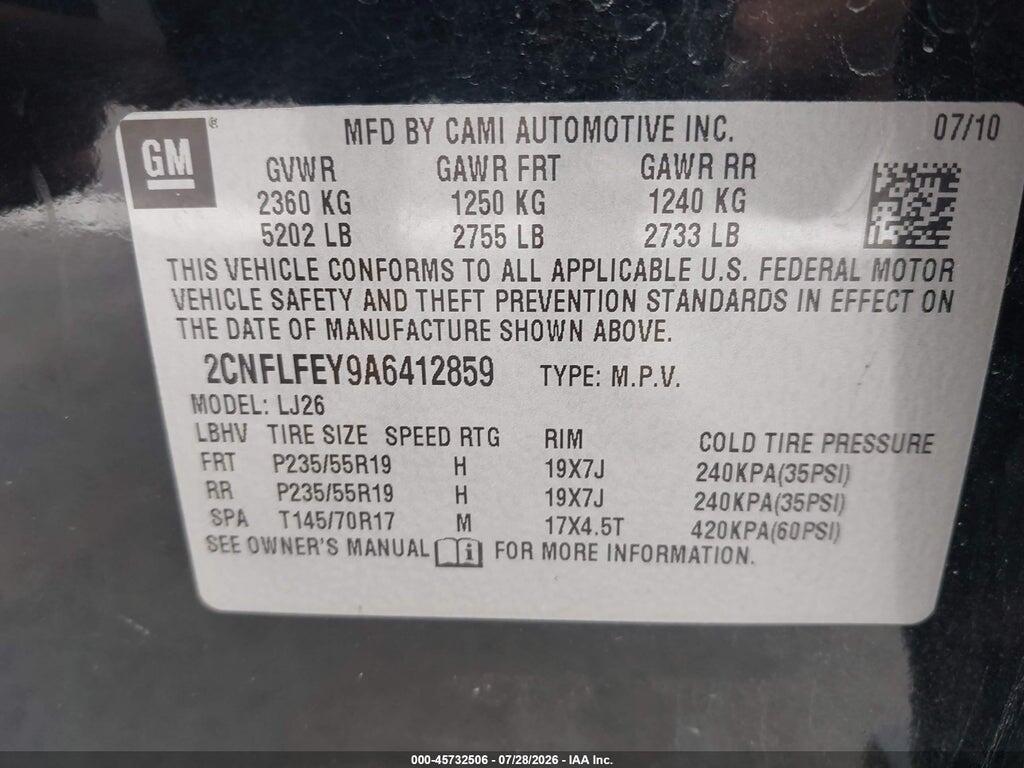 2CNFLFEY9A6412859 2010 CHEVROLET EQUINOX photo no. 9
