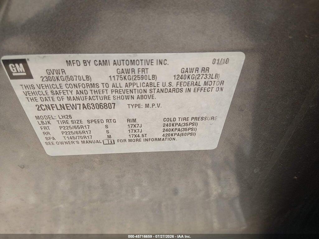 2CNFLNEW7A6306807 2010 CHEVROLET EQUINOX photo no. 9